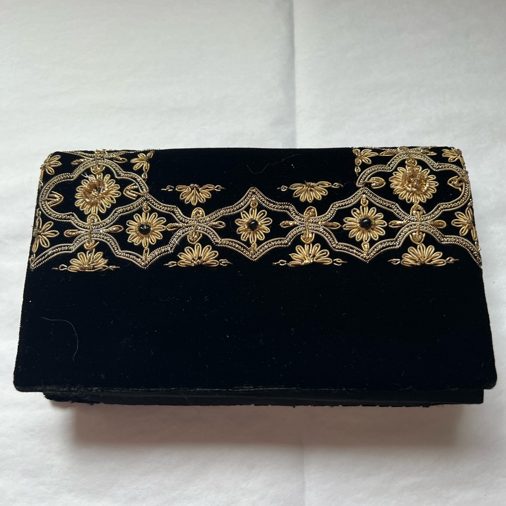 Black Velvet Beaded Evening Bag